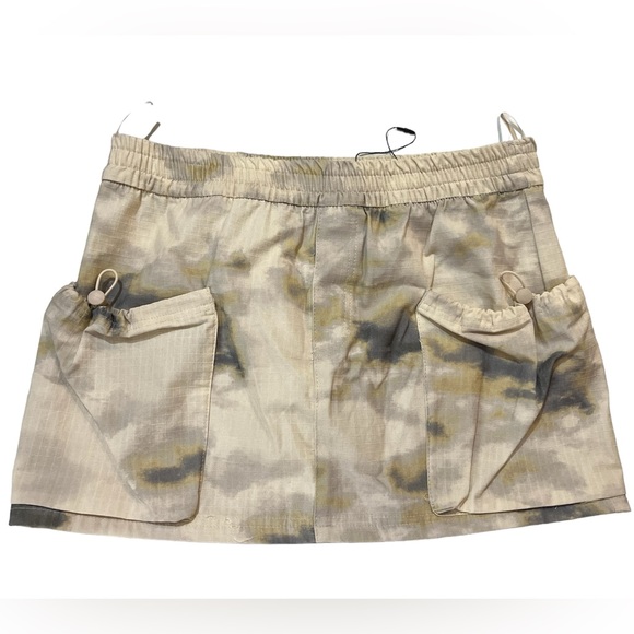 Zara New Beige COTTON Mini Cargo Skirt S Camouflage Elastic Waist Drawstring - Picture 4 of 12
